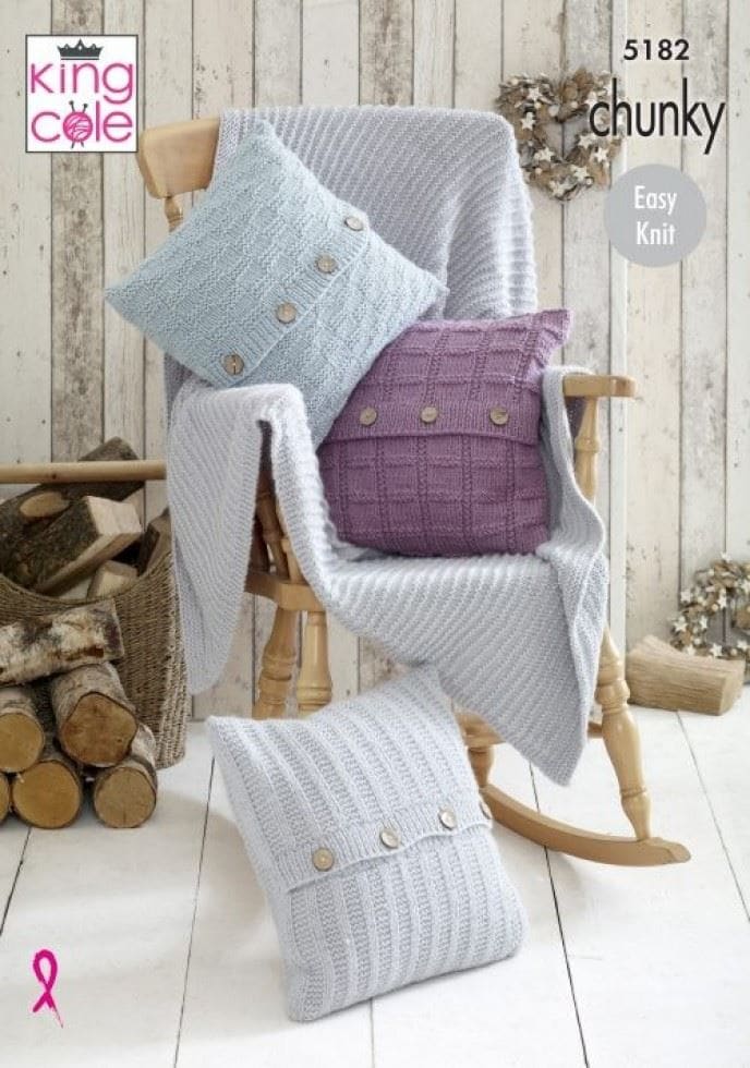 King Cole Timeless Chunky Knitting Pattern 5182, Blankets and Cushions - One Size - Easy