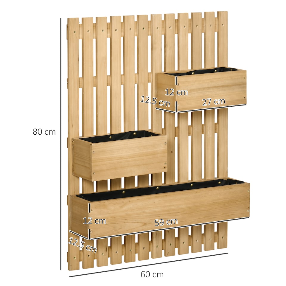 image 1 of Outsunny Wooden Garden Planters with Trellis Wall-mounted Raised Garden Bed
