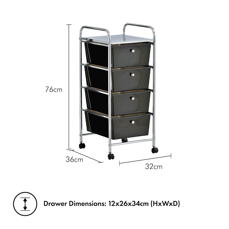 image 1 of VonHaus 4 Black White Storage Trolley with 360° Wheels