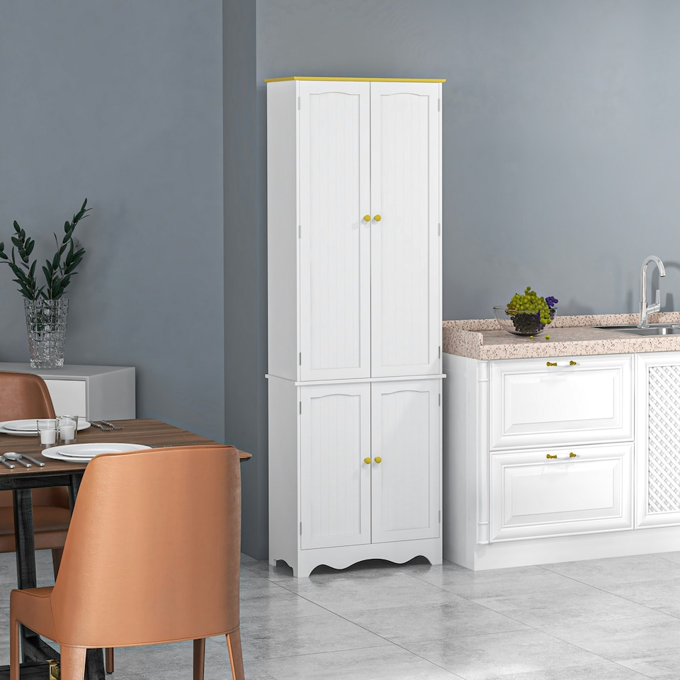 image 1 of HOMCOM Freestanding Kitchen Cupboard 4-Door Storage Cabinet w/ 4 Shelves, White