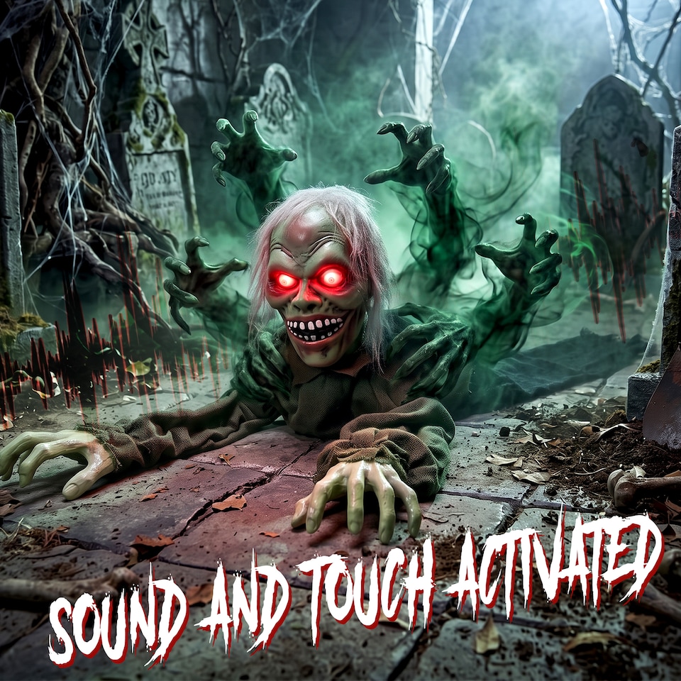 image 1 of HOMCOM Animatronic Crawling Zombie with Light-Up Eyes and Creepy Sound