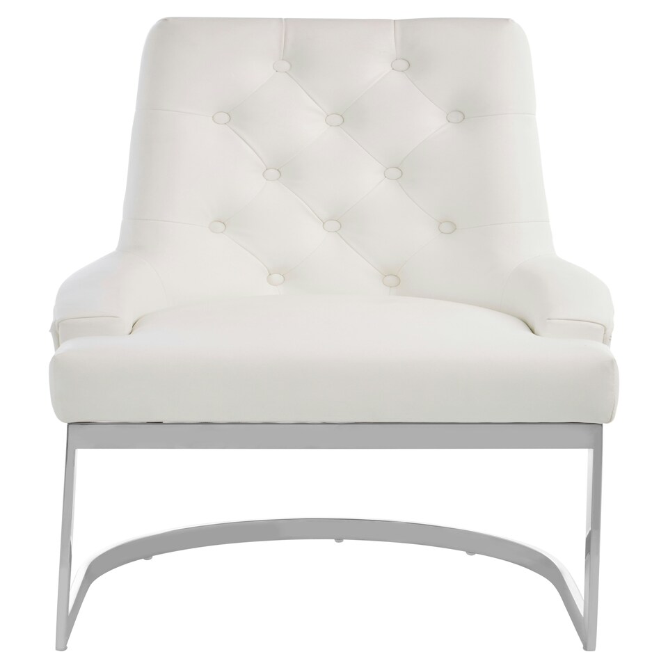 image 1 of Interiors by Premier Luxurious Ivory Faux Leather Dining Chair, Modern Chair With Button Tufted Backrest, Silver Finished Chair White