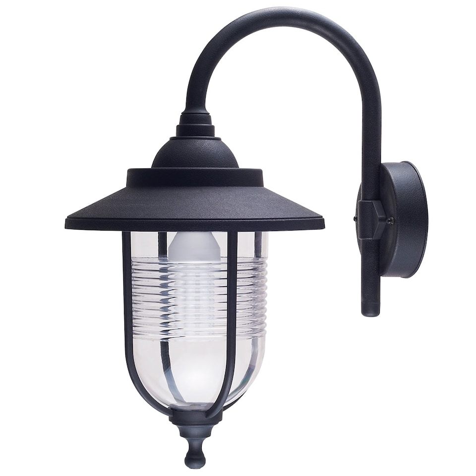 image 1 of CGC Jemima Black Fisherman Hooked Outdoor Wall Lantern Light IP44 E27 | Black | Black | Height: 45.2 cm, Width: 25.2 cm, Depth: 34.2 cm