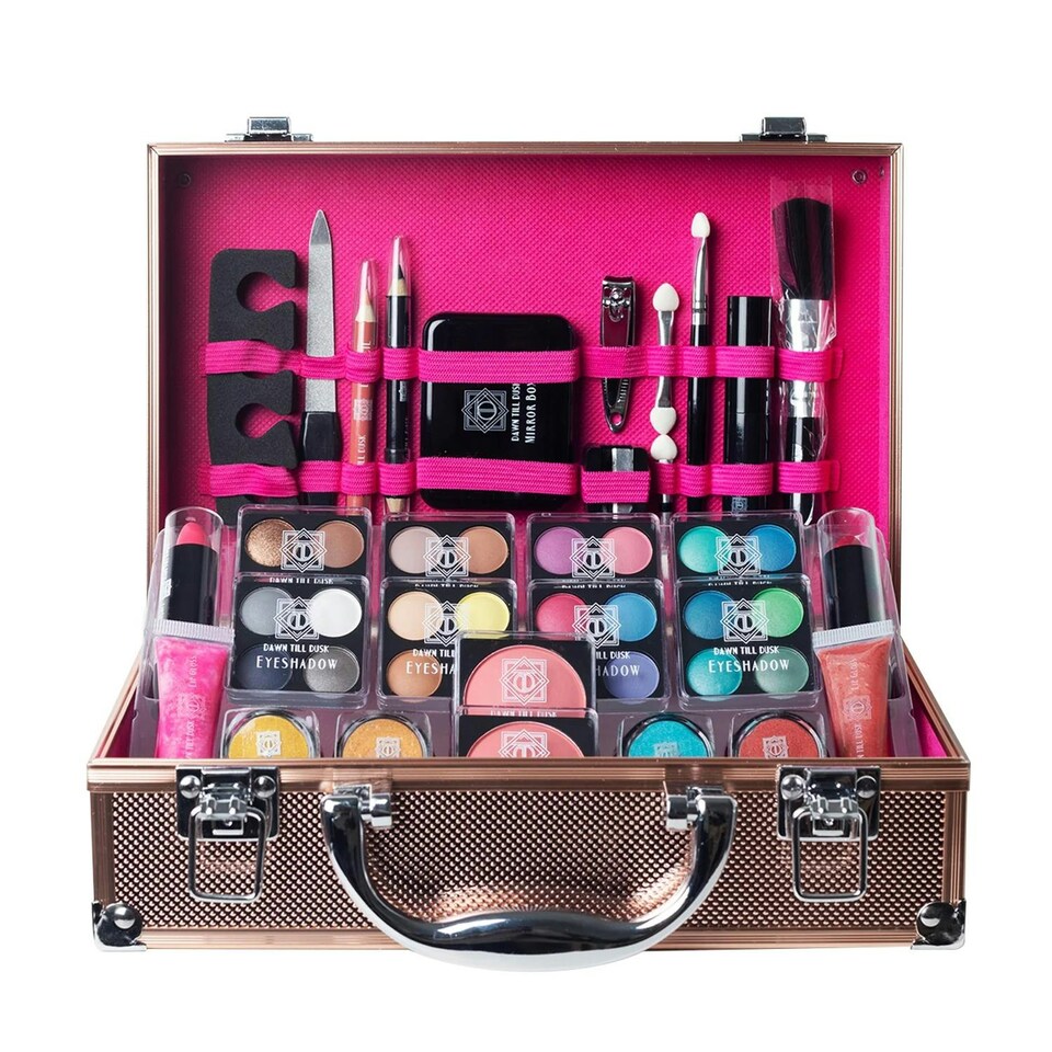 image 1 of Dawn Till Dusk 54 Pcs Makeup Set with Travel Vanity Box, Rose Gold N/A