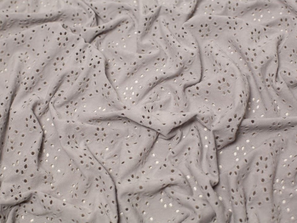 Minerva Core Range Silver Embroidered Cotton Jersey Stretch Knit Fabric for Dressmaking, 150cm / 59" Wide - per metre