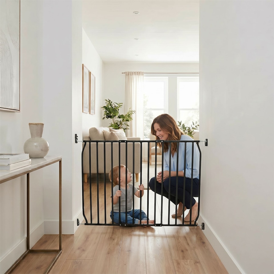 image 1 of Safetots Eco Screw Fit Baby Gate, Black, 80cm - 90cm, Stair Gate for Toddler and Baby, Screw Fit Safety Barrier, Easy Installation Safety Gate
