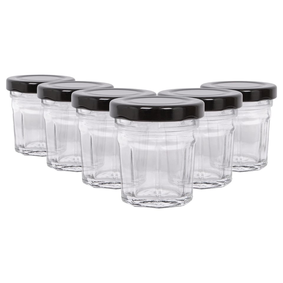 image 1 of Argon Tableware Glass Jam Jars with Lids - 42ml - Pack of 6