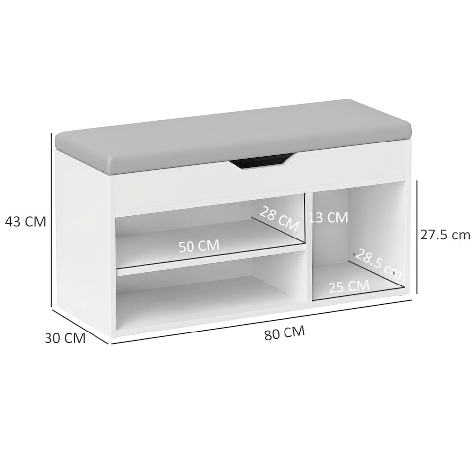image 1 of HOMCOM Sit-On Shoe Storage Unit w/ Hidden Compartment Handles Cream