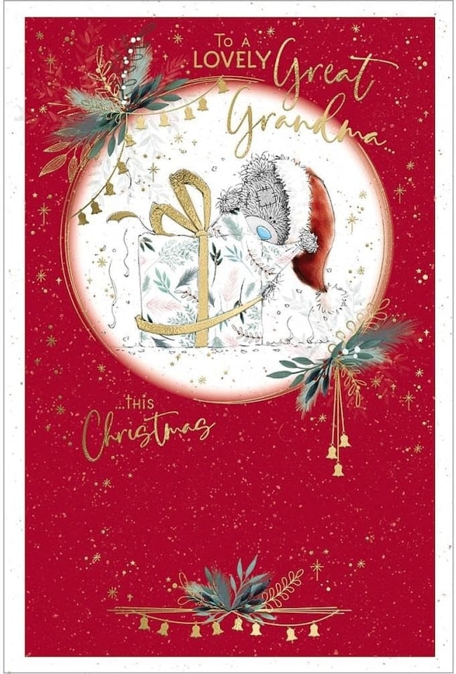 image 1 of Bear Unwrapping Gift Great Grandma Christmas Card