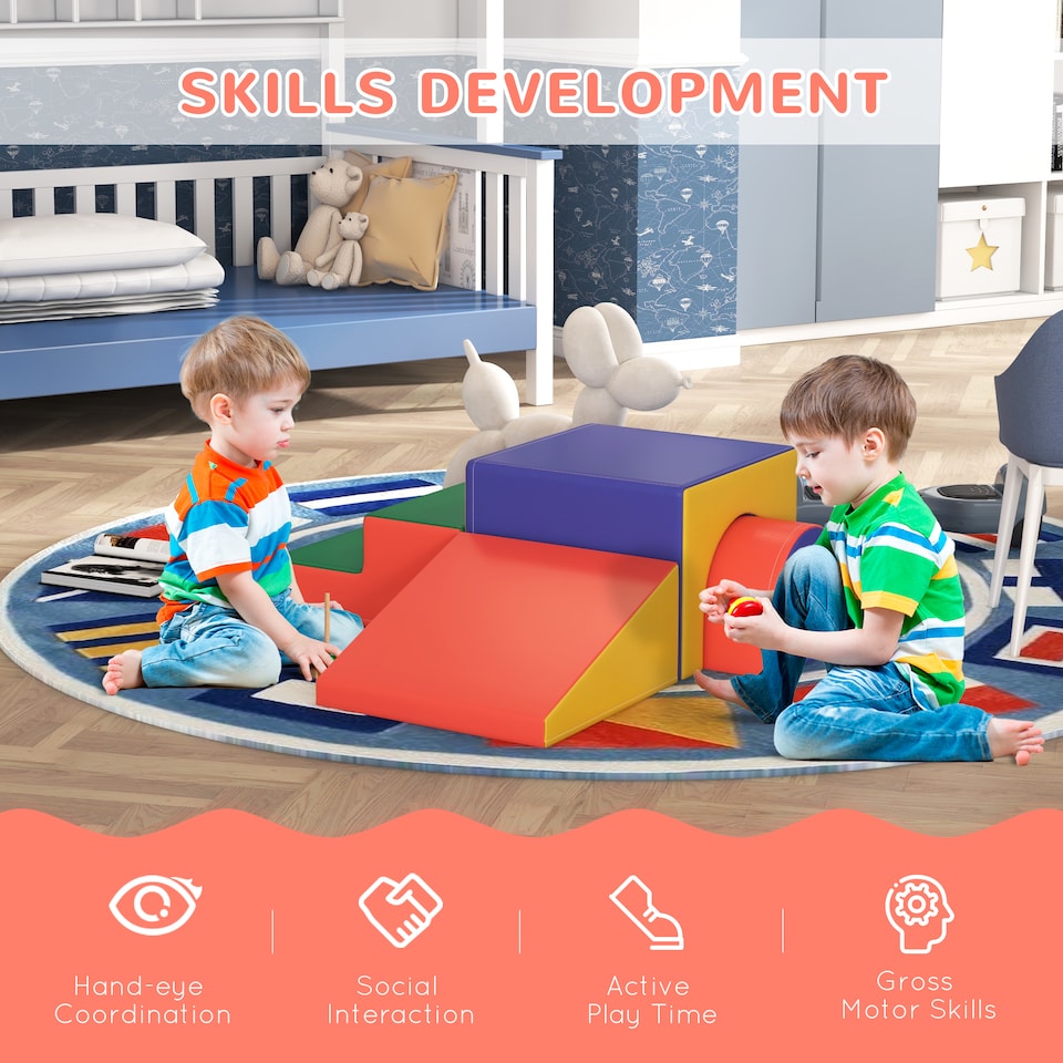 image 1 of HOMCOM 4-Piece Soft Play Set, Baby Foam Block, For Ages 1-3 Years, Red