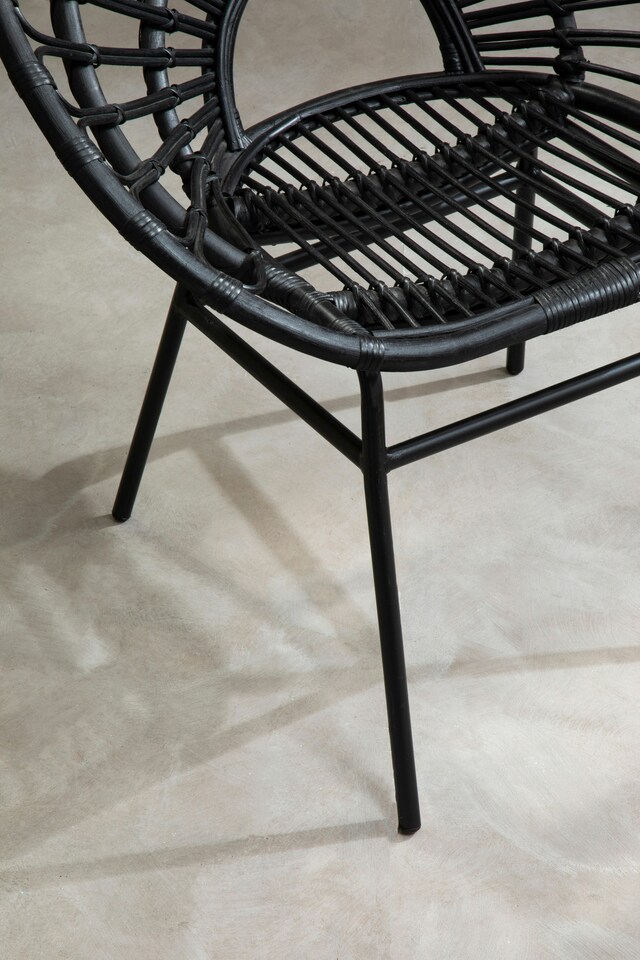 image 1 of Interiors by Premier Natural Rattan Black Round Petal Chair with Black Metal Legs, Rattan Dining Chair, Rattan Lounge Chair | Black