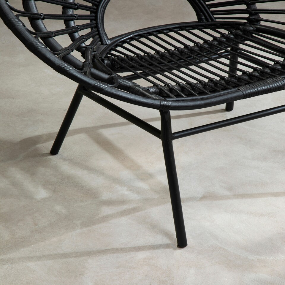image 1 of Interiors by Premier Natural Rattan Black Round Petal Chair with Black Metal Legs, Rattan Dining Chair, Rattan Lounge Chair Black