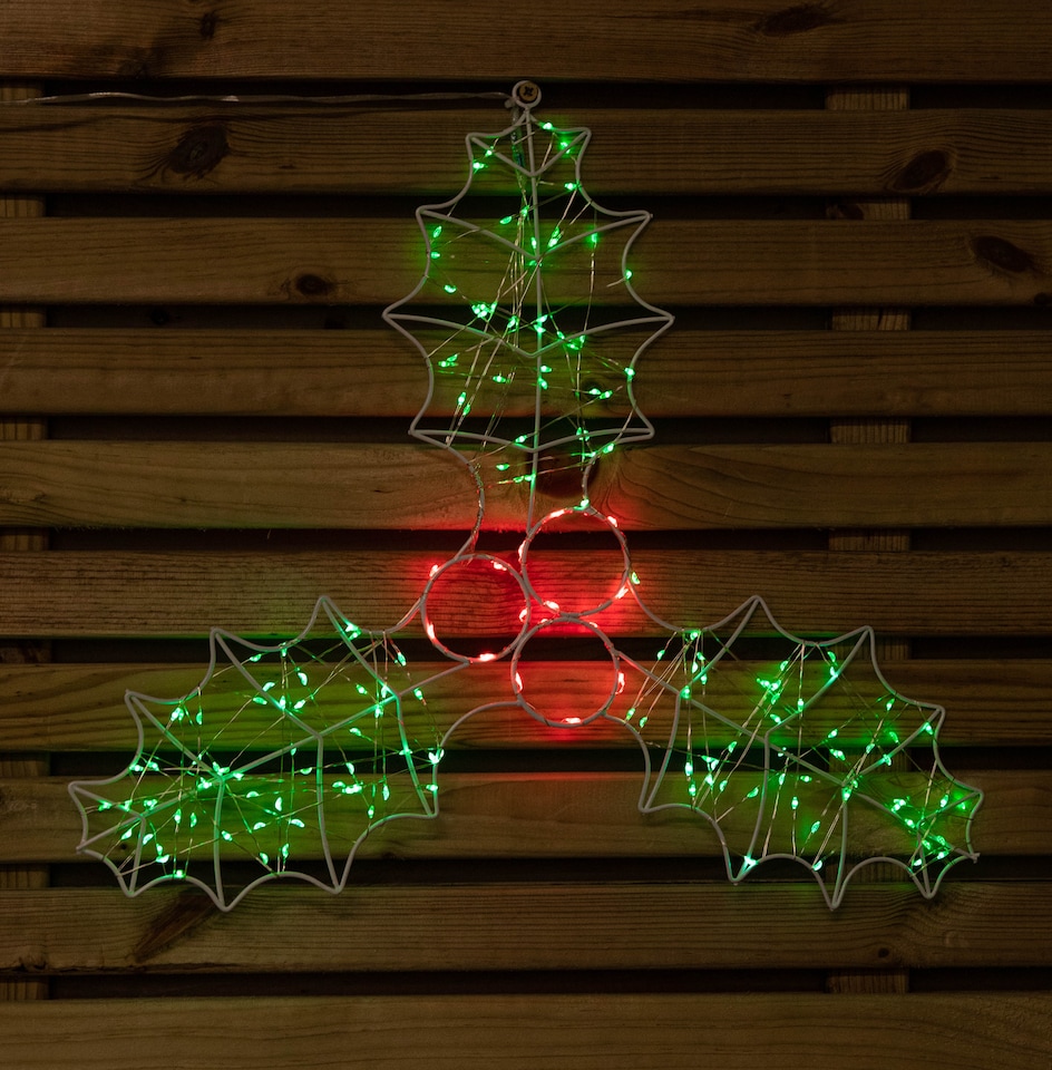 image 1 of 46cm Light up Holly with Berries Christmas Silhouette with Red and Green LEDs