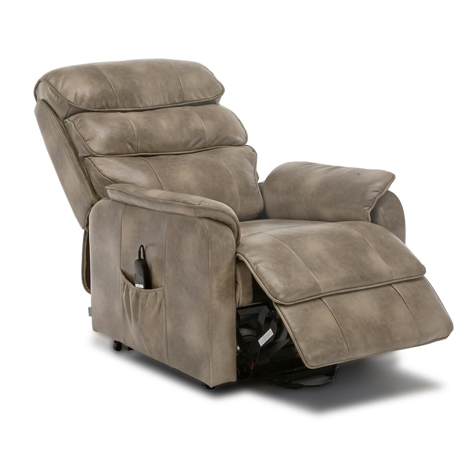 image 1 of Buckingham Dual Motor Electric Rise Recliner Bonded Leather Chair (Stone)