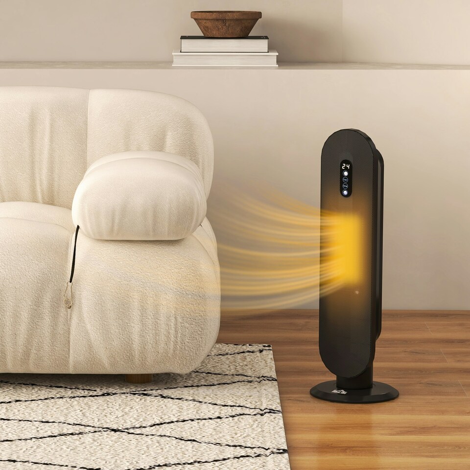 image 1 of HOMCOM Ceramic Space Heater Tower Heater W/ Oscillation, Black