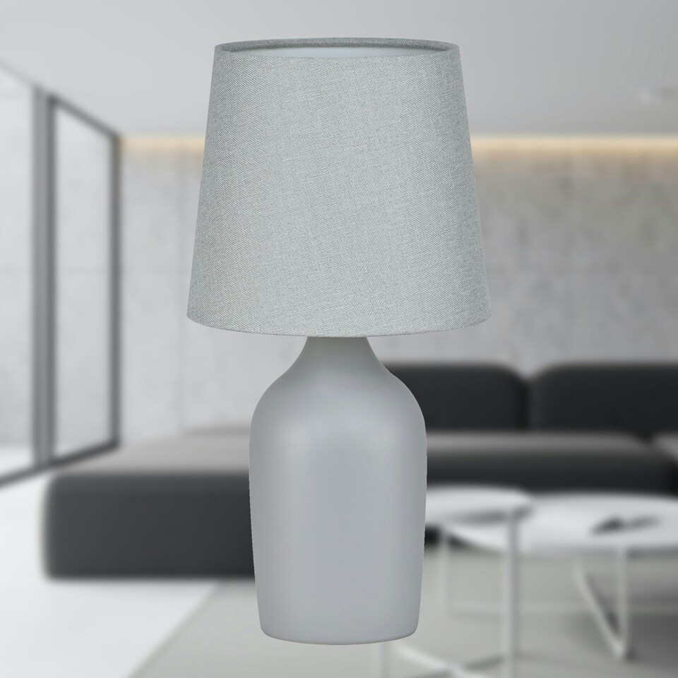 image 1 of First Choice Lighting Set of 2 Smooth Grey Ceramic 27cm Table Lamps With Matching Shades Grey | Grey