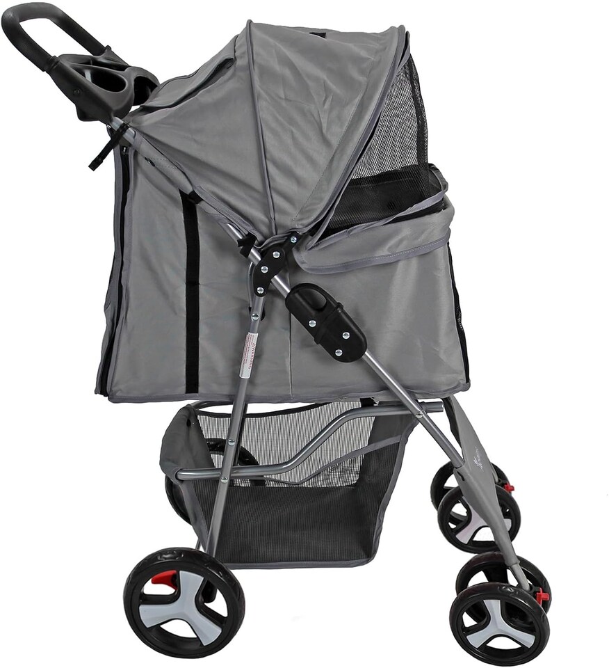 image 1 of Pet Stroller Dog Cat Puppy Pram Pushchair Travel Cart Jogging Buggy Carrier (Grey)