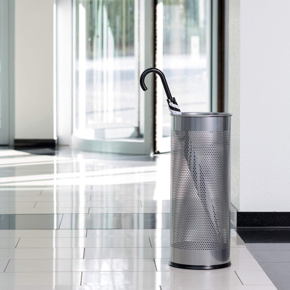 image 1 of Durable Modern Perforated Steel Umbrella Stand | 29 Litre Silver