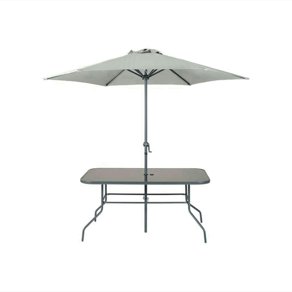 image 1 of Hectare 6 Seater Outdoor Furniture Rectangular Glass Table with Parasol Grey