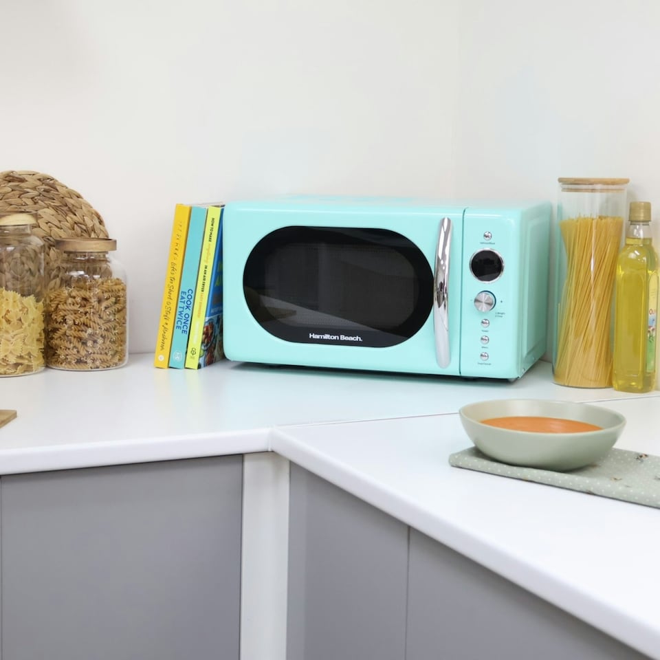 image 1 of Hamilton Beach Kettle, Toaster & Microwave Set, Ella, 1.7L Electric Kettle, Wide Slot Toaster 2 Slice, Microwave, 20L Retro, Kettle & Toaster Set, Mint