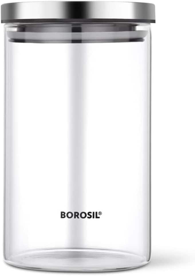 image 1 of Borosil Classic Jar with Steel Lid, Clear, 1.2 Litre
