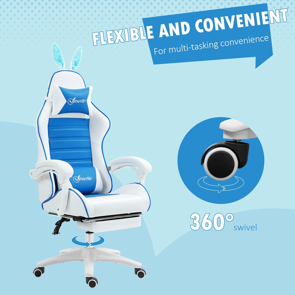 image 1 of Vinsetto Racing Style Gaming Chair with Footrest Removable Rabbit Ears, Yellow