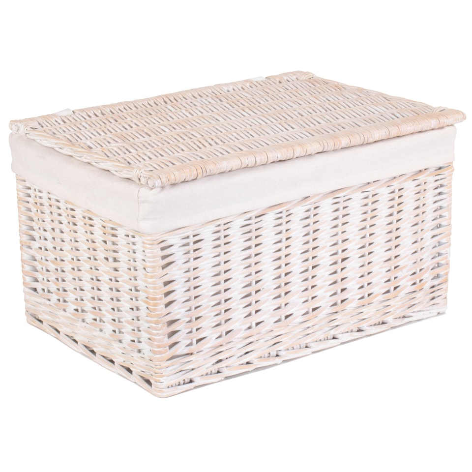 image 1 of Set of 3 White Wash Steamed Cotton Lined Wicker Storage Basket | White | White | Not provided