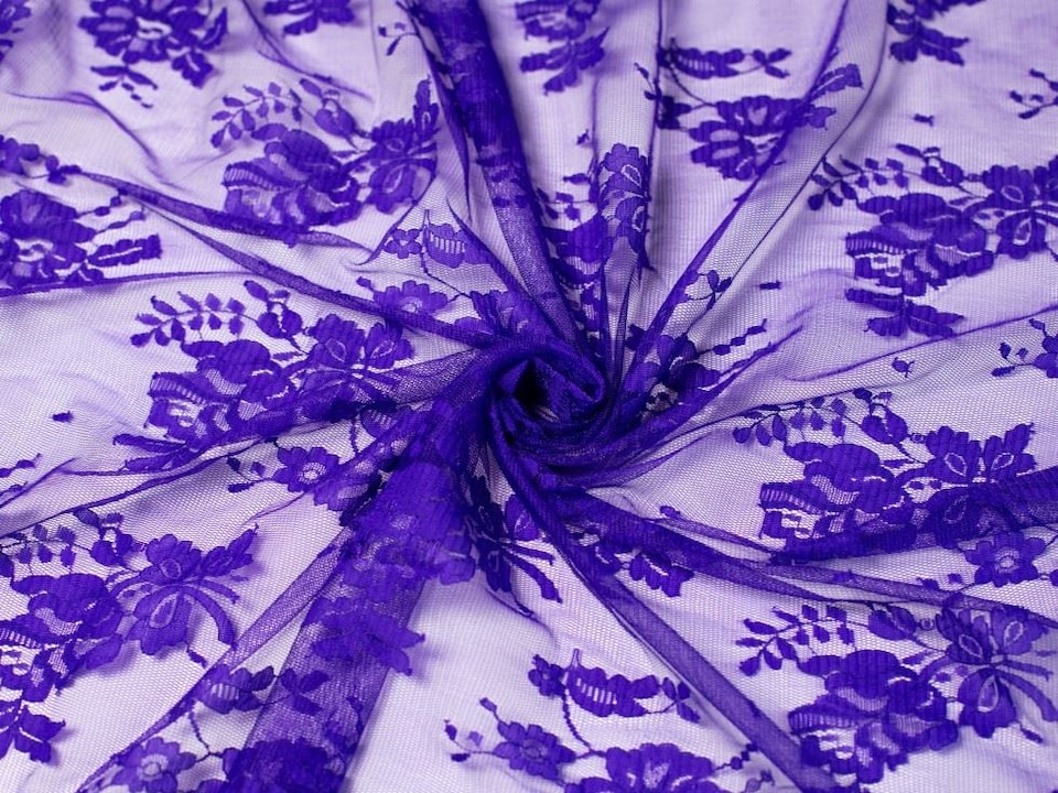 Purple Chantilly Tulle Lace Fabric for Bridal, Dressmaking, 130cm / 51" Wide - per metre