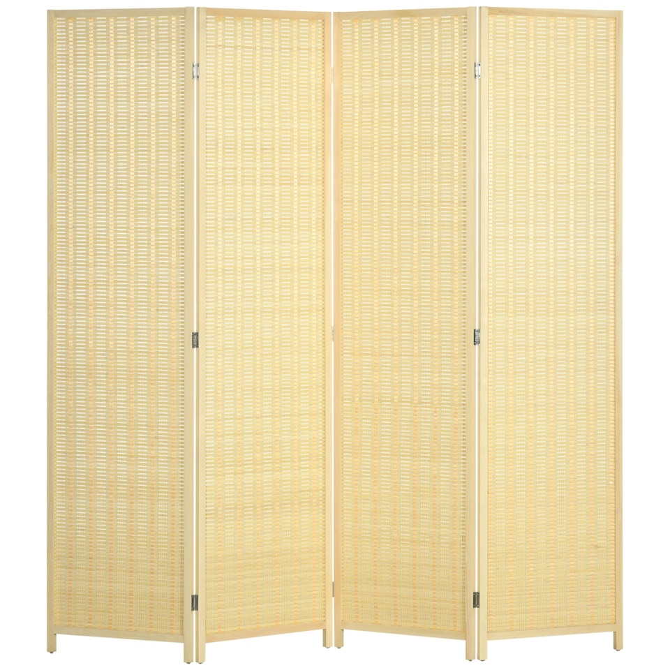 image 1 of HOMCOM 4 Panel Folding Room Divider 170cm Wall Privacy Screen Protector Natural Brown | Natural | 180 x 180 cm