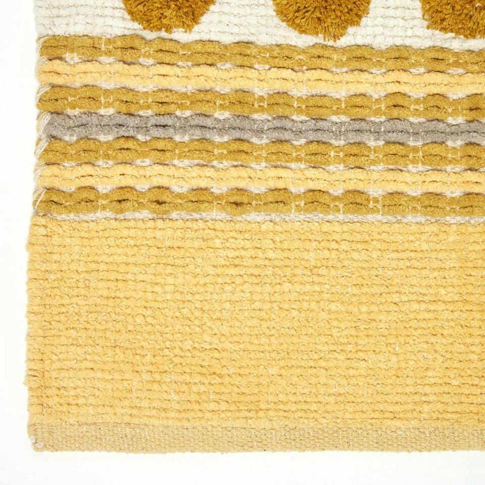 image 1 of Homescapes Cotton Chenille Striped Tufted Circle Runner Grey Mustard Yellow - 66 x 200cm Yellow | 66 x 200 cm