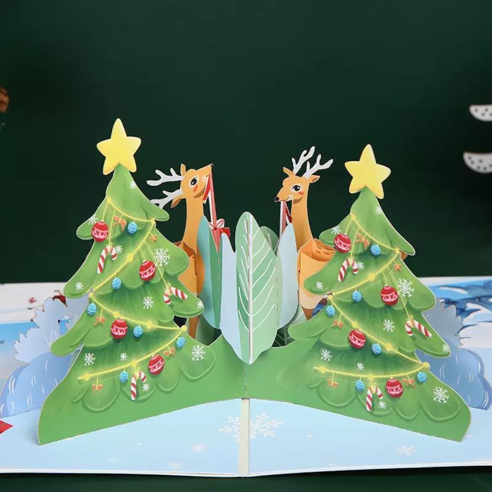 image 1 of Two-Sided Reindeer Festive Scene 3D Pop Up Christmas Card
