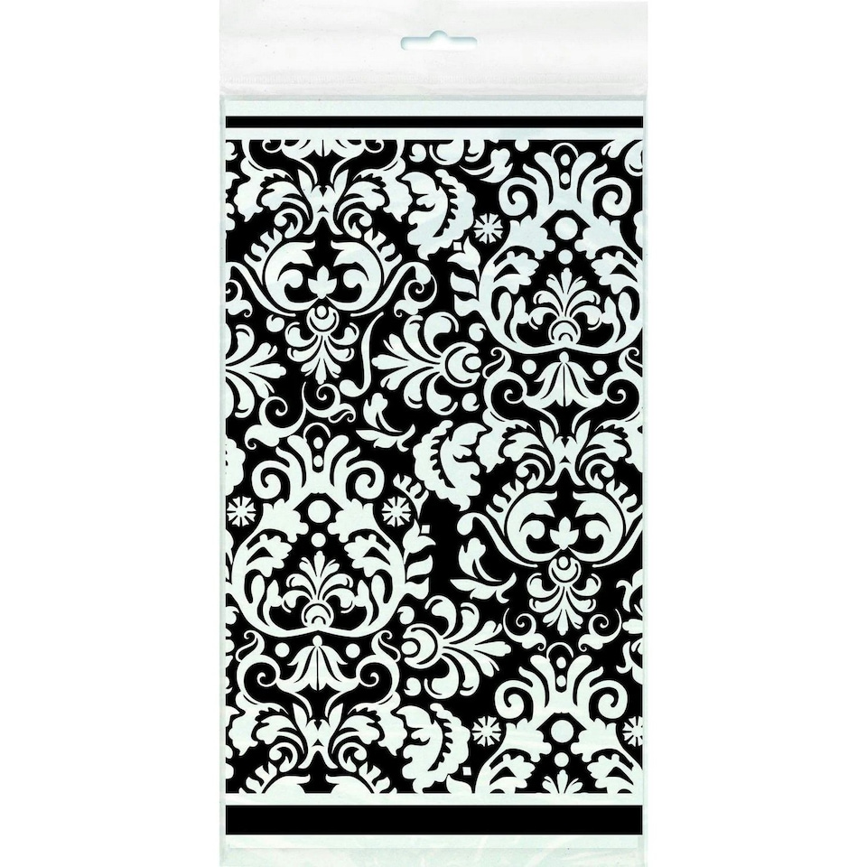 Unique Party Plastic Damask Tablecloth - Black/White - One Size