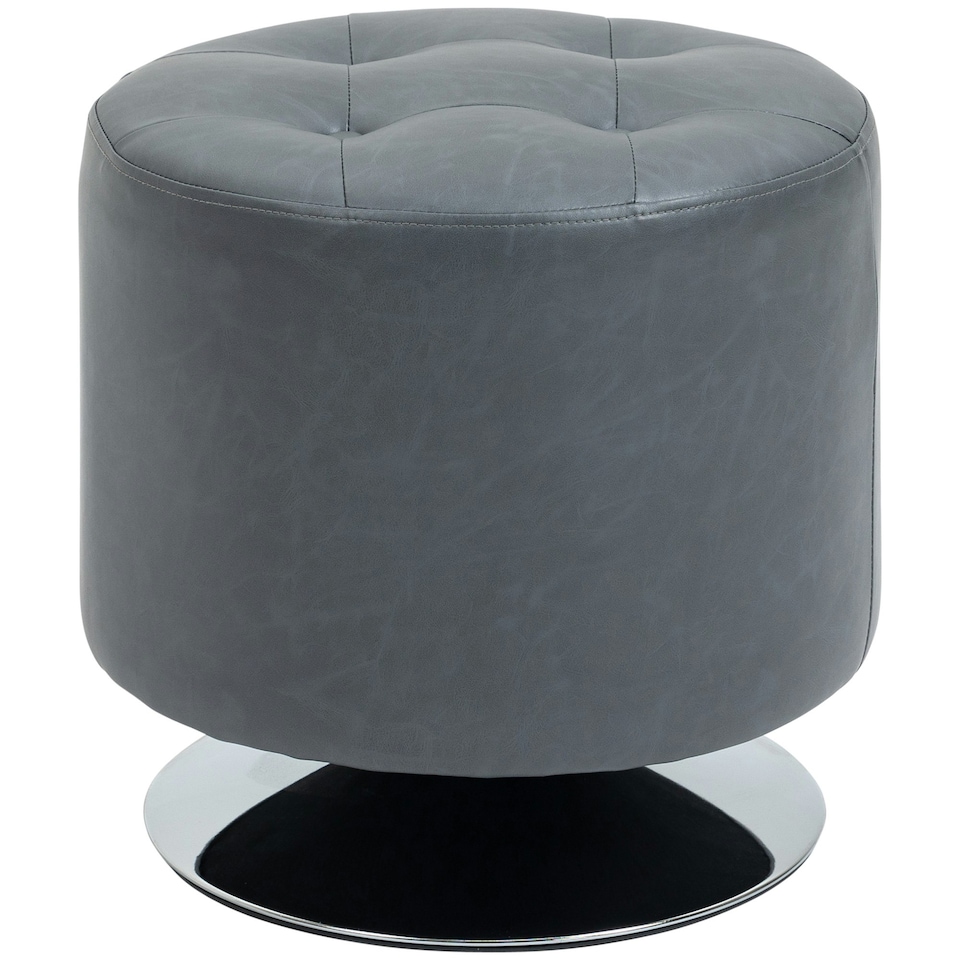 image 1 of HOMCOM 360° Swivel Foot Stool PU Footstool with Thick Padding, Grey