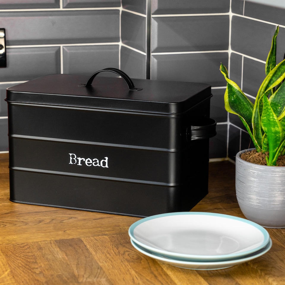 image 1 of Harbour Housewares Vintage Metal Kitchen Bread Bin - 40cm - Black