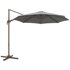 Outsunny 3m Cantilever Parasol 360 Rotation Roma Umbrella Hanging Sun Shade with Aluminium Frame, Tilt Crank, 8 Ribs and Cross Base, Dark Grey