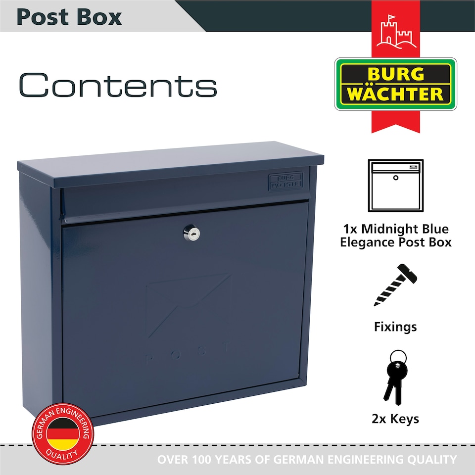 image 1 of Burg-Wachter Elegance Wall Mounted Galvanised Stell Lockable Weatherproof Ppost Box - 36x31x11cm Blue | Midnight Blue