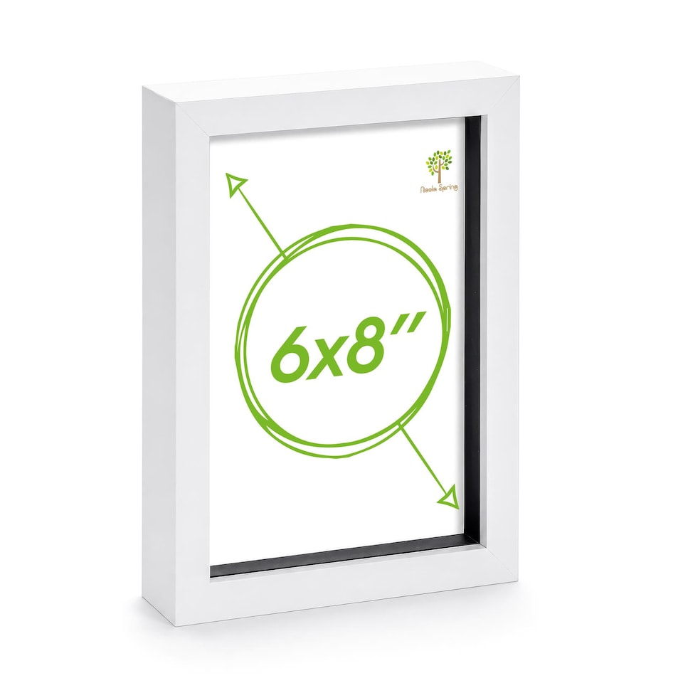 image 1 of Nicola Spring A5 (6 x 8") Photo Frame - White - 3D Photo Frame Picture Frame Box Portrait Display Case (23.5 x 17cm)