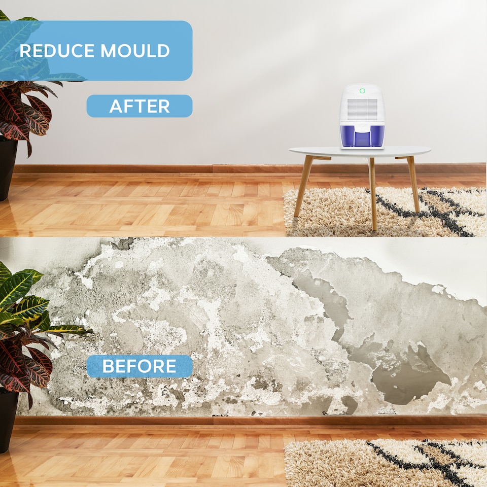 image 1 of Air Pro Mini Dehumidifier Portable Electric Mould & Damp Remover 300ml/Day Moisture Absorber 600ml Water Tank Condensation Remover | White | White / Purple | 1