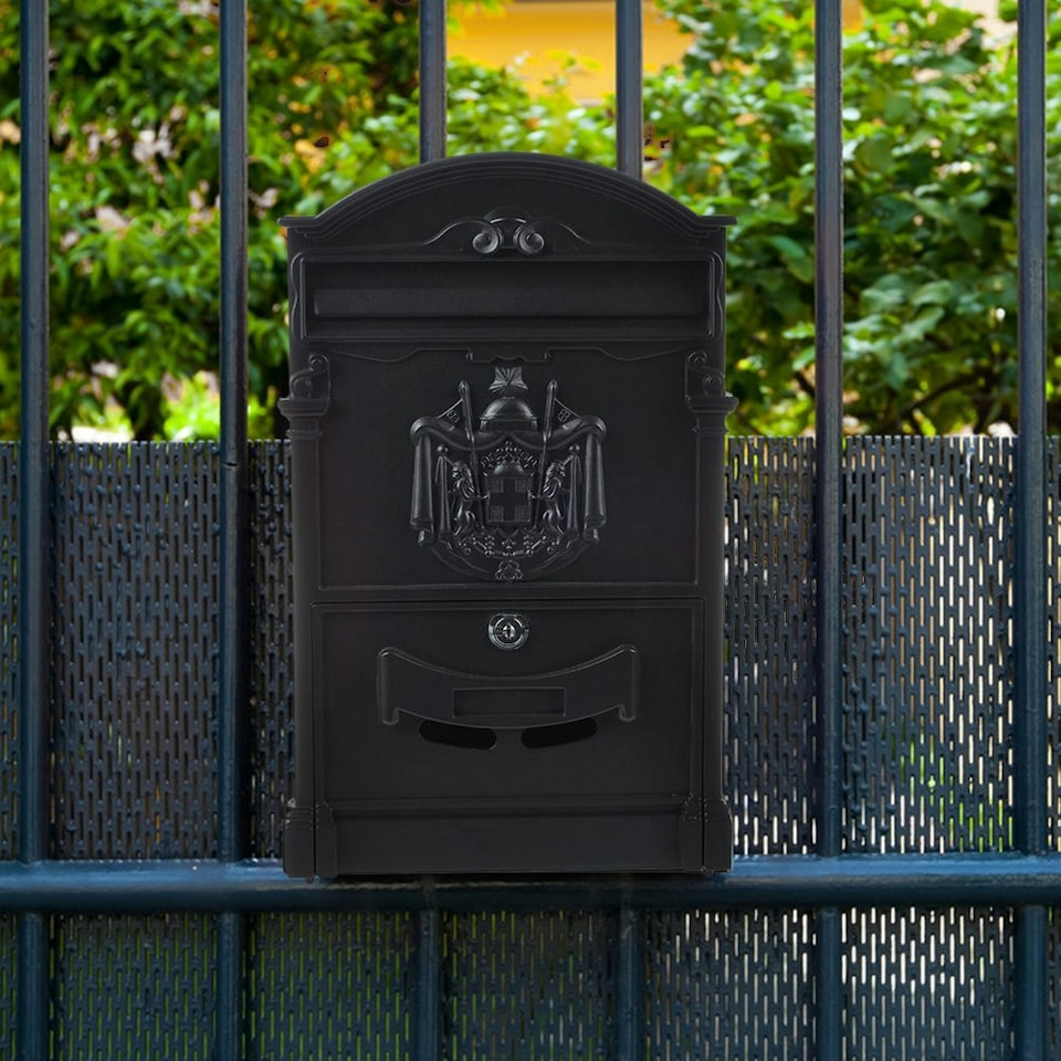 image 1 of Living and Home Antique Style Lockable Aluminum Letter Box -  Black | Black