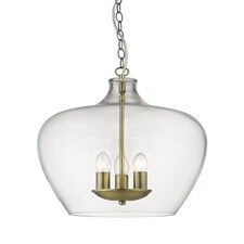 Nell 3 Light Antique Brass Dome Pendant Ceiling Light