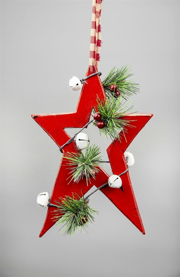 image 1 of Wooden Hanging Decoration Star Shape Red 18X1.2X26 CM
