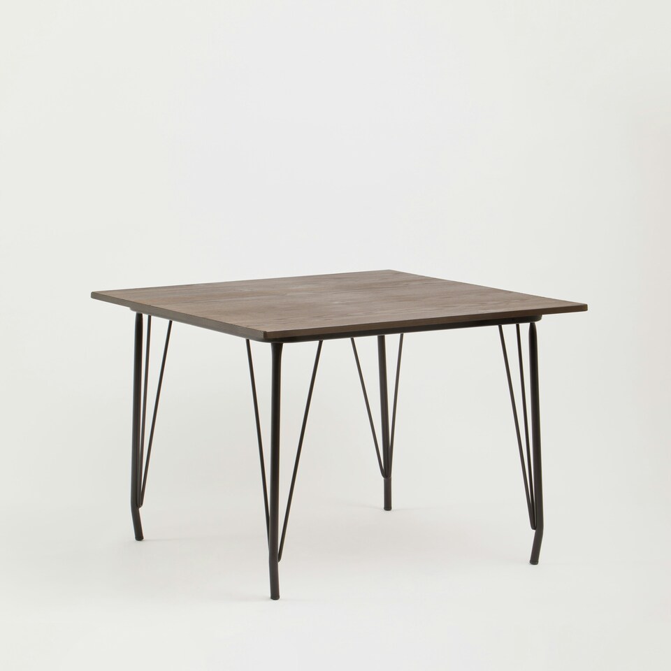 image 1 of Interiors by Premier Black Metal and Elm Wood Table, Large Square Table, Outdoor Dining Table for Lawn, Patio
