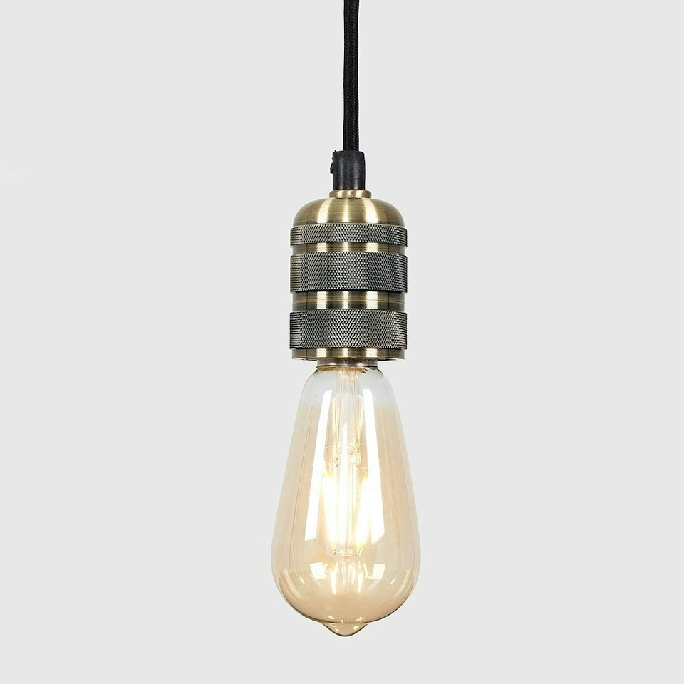 image 1 of ValueLights Casco Low-Hanging Lampholder Brushed Gold Pendant Light and E27 Pear LED 4W Warm White 2700K Bulb