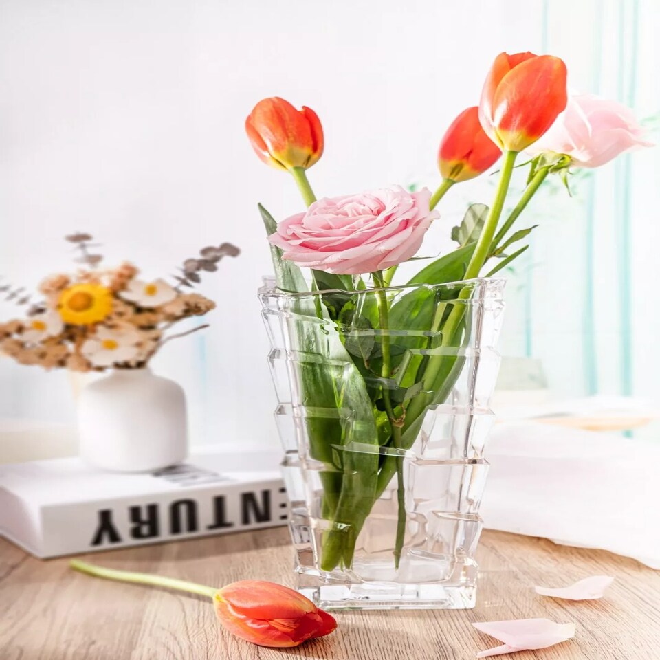 image 1 of Crystal Look Heavy Glass Bouquet Flower Vase Holder Home Table Elegant Decor | Clear | Watford