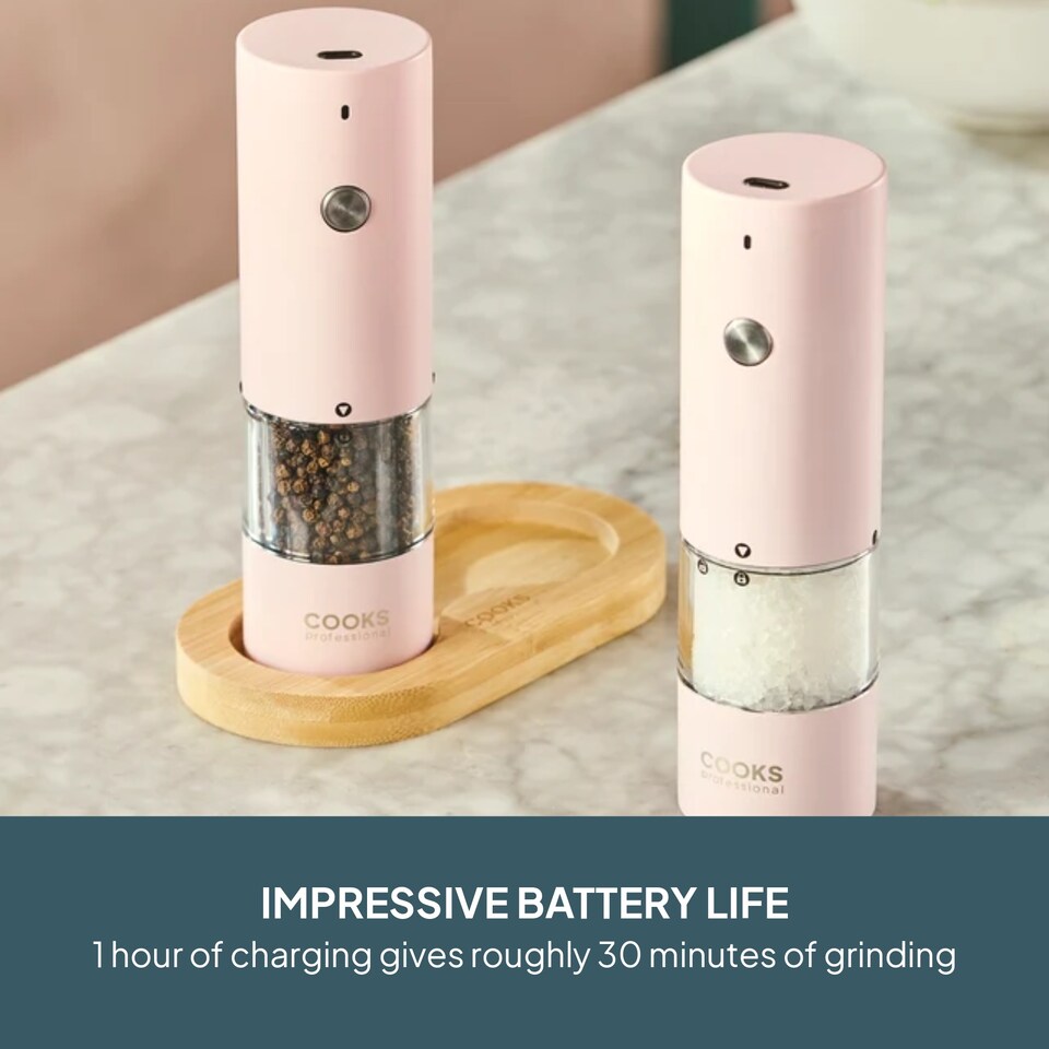 image 1 of Cooks Professional Rechargeable Salt and Pepper Mill Set with Bamboo Base