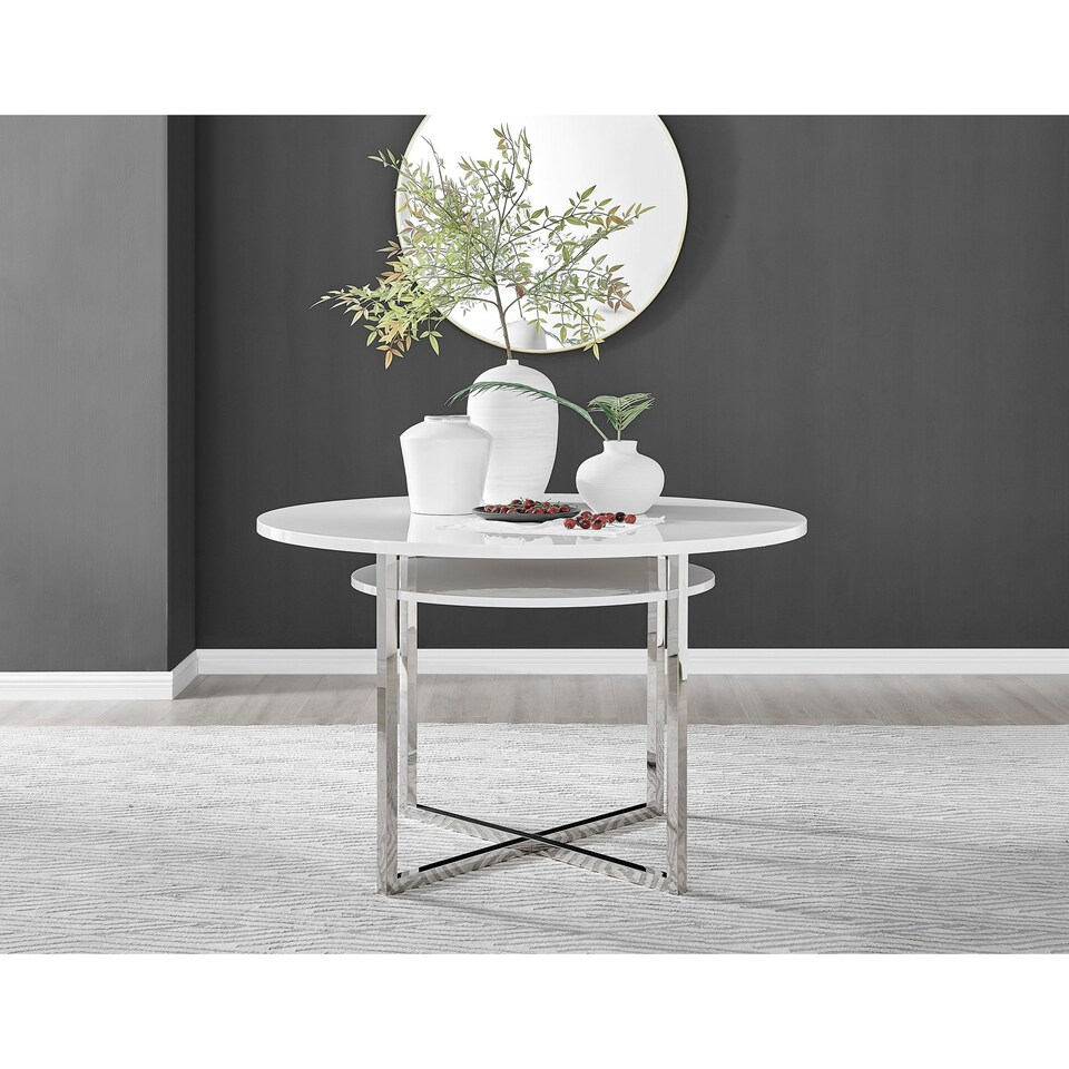 image 1 of Furniturebox Adley White High Gloss and Chrome Round Storage Dining Table