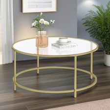 Industrial Tempered Glass Round Coffee Table Gold Gold