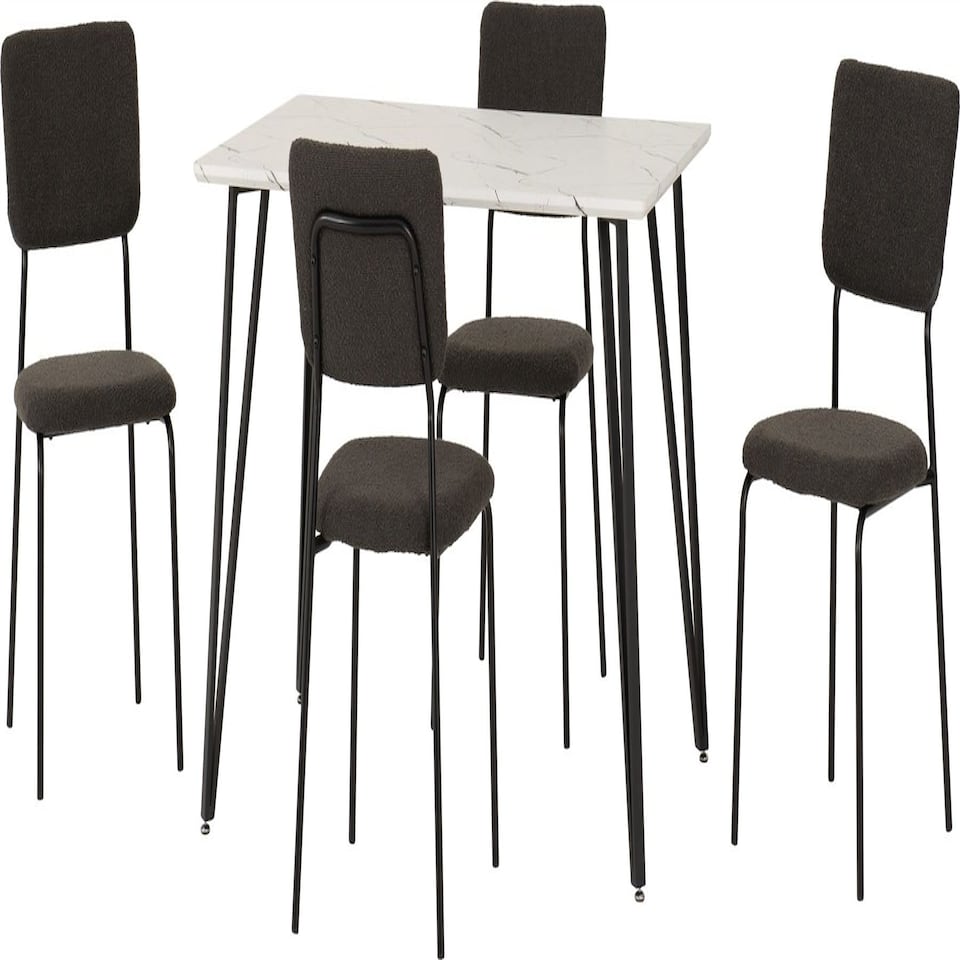 image 1 of Marlow Dining Set with Sheldon Chairs White | White Marble/Grey Boucle