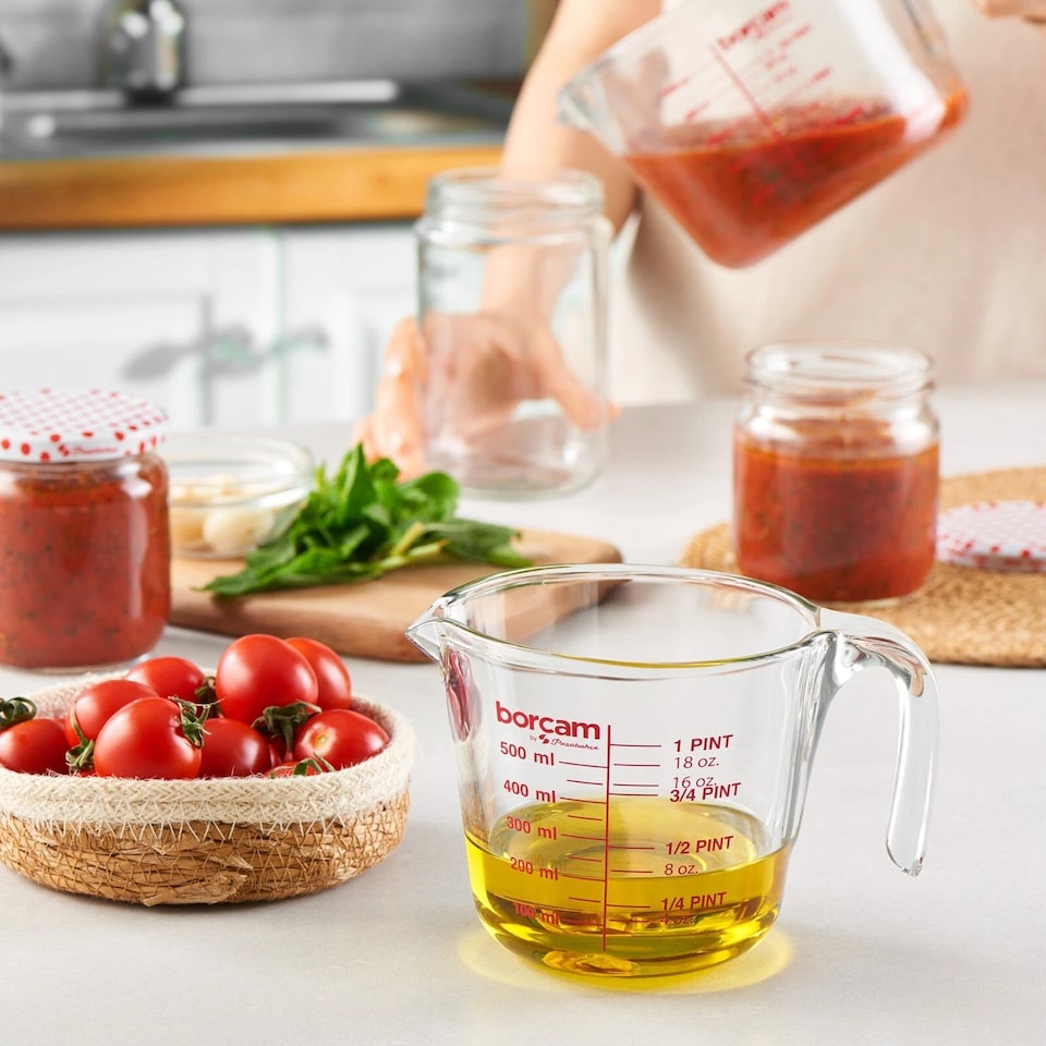 image 1 of 1L Borcam Clear Glass Measuring Mixing Jug in ML Oz Pints Kitchen Cooking Baking