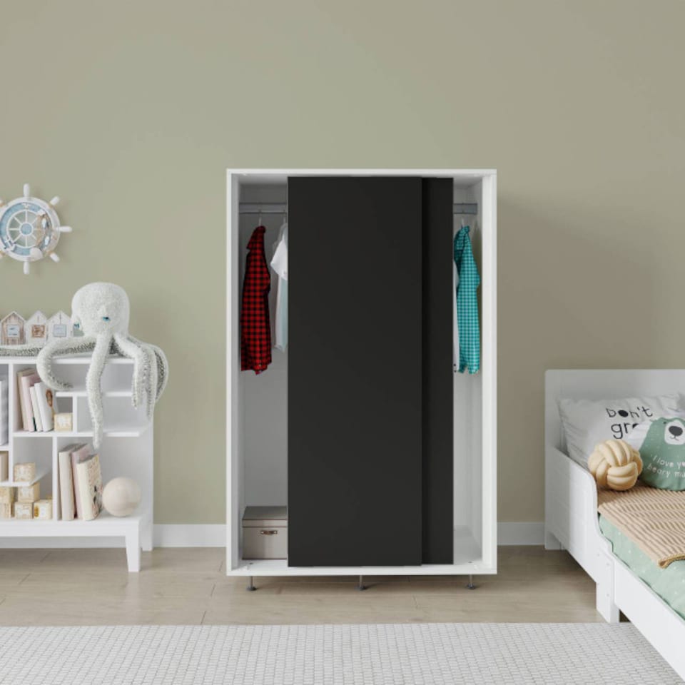 image 1 of URBNLIVING 2 Sliding Door Wardrobe 120cm Freestanding Unit | Multi | White Carcass + Black Doors | 1